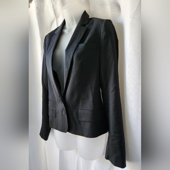 French Connection Black Virgin Wool Womens Blazer Size 4 Career Workwear - Picture 2 of 8